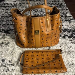 MCM Cognac Visetos Tote and Clutch Set